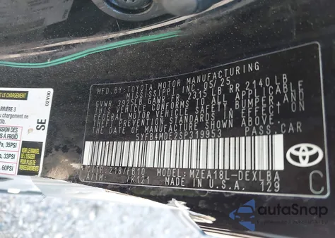 2025 Toyota Corolla Le z USA, uszkodzony, nr VIN 5YFB4MDE2SP319953